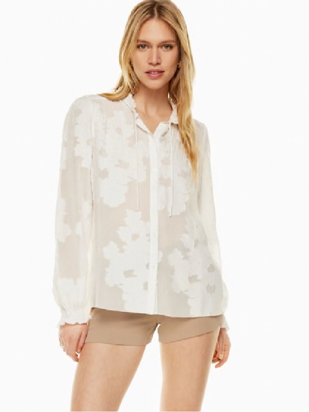 Aritzia Wilfred Alexis Blouse Ice Lavender Floral Burnout Chiffon Ruffle Small - Picture 3 of 13